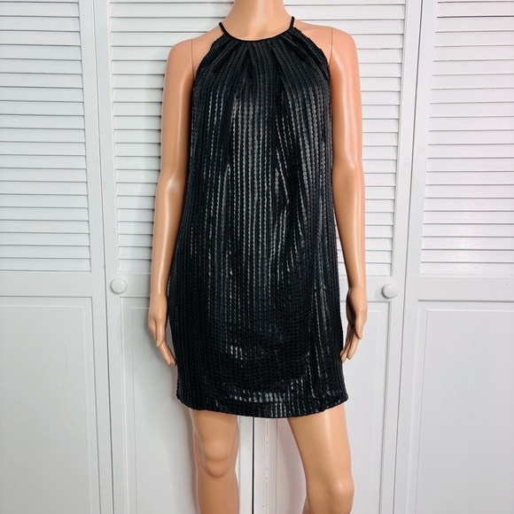 JAY GODFREY Black Faux Leather Scale Pattern Dress Size 4 - Picture 1 of 8
